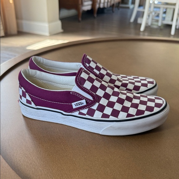 Vans Burgundy and White Checkerboard Slip-Ons - Picture 4 of 6